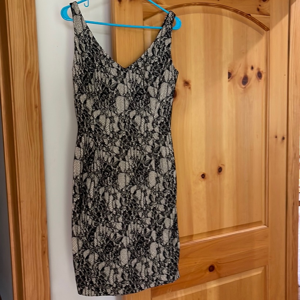 Black lace overlay cocktail dress